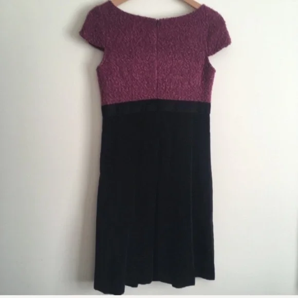 Moschino Jeans | Tweed Velvet Fur Beaded Black Mauve Dress XS - Picture 7 of 7